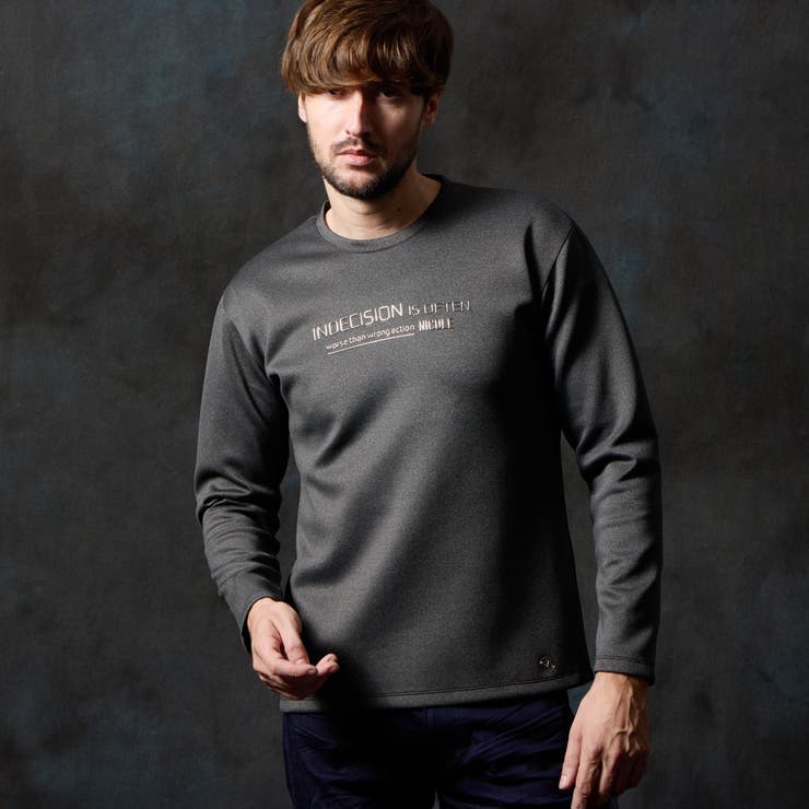 39チャコールグレー | ストレッチポンチジェルプリント長袖Ｔシャツ | NICOLE