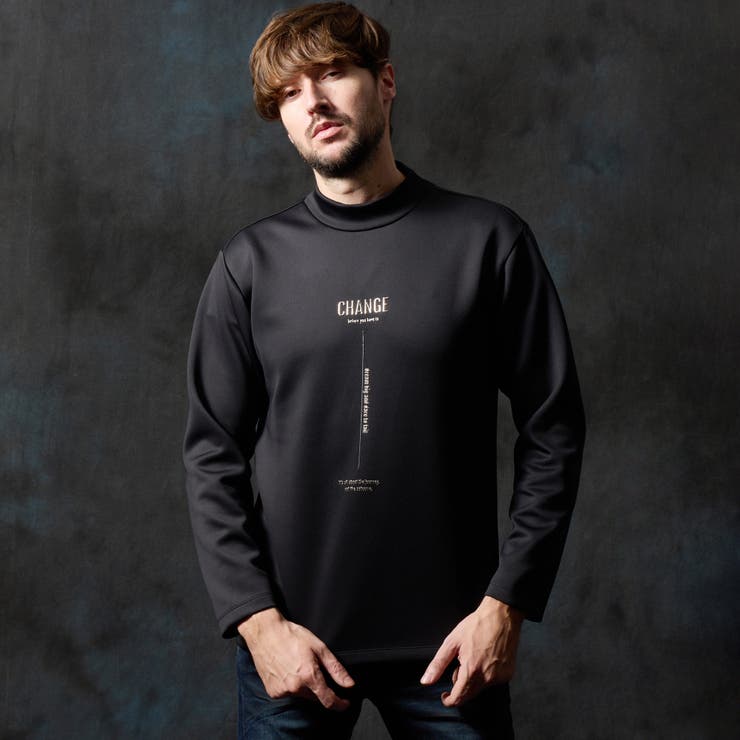 49ブラック | ストレッチポンチジェルプリントモックネックプルオーバー | NICOLE