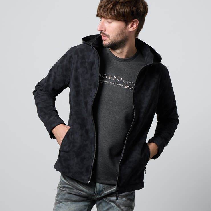 49ブラック | ムラプリントスタンドアップジップブルゾン | NICOLE