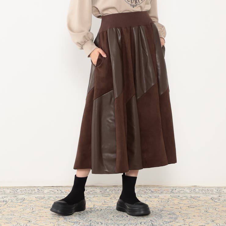 13ブラウン | 【WALDO】合皮ドッキングフレアスカート | NICOLE