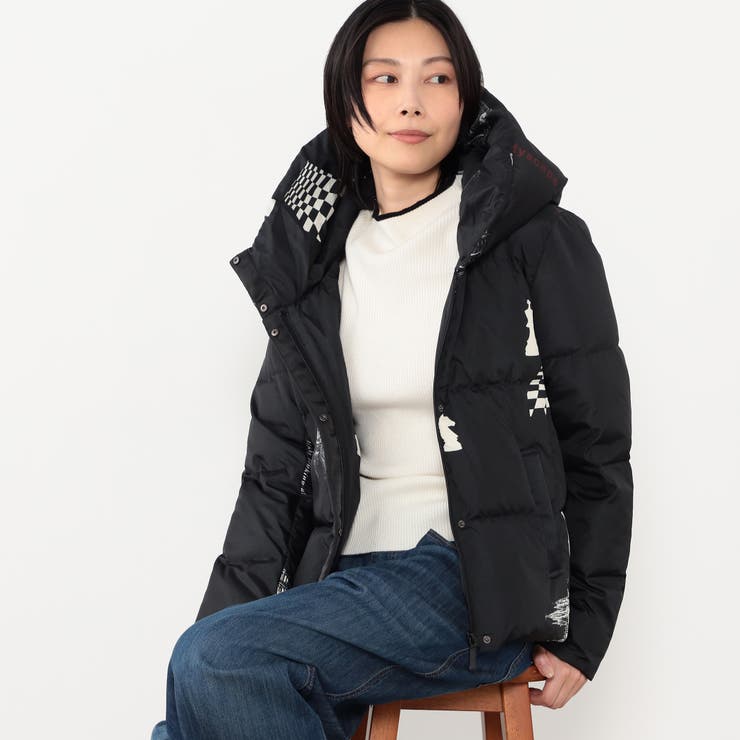 49ブラック | 【WALDO】チェス柄ダウンブルゾン | NICOLE