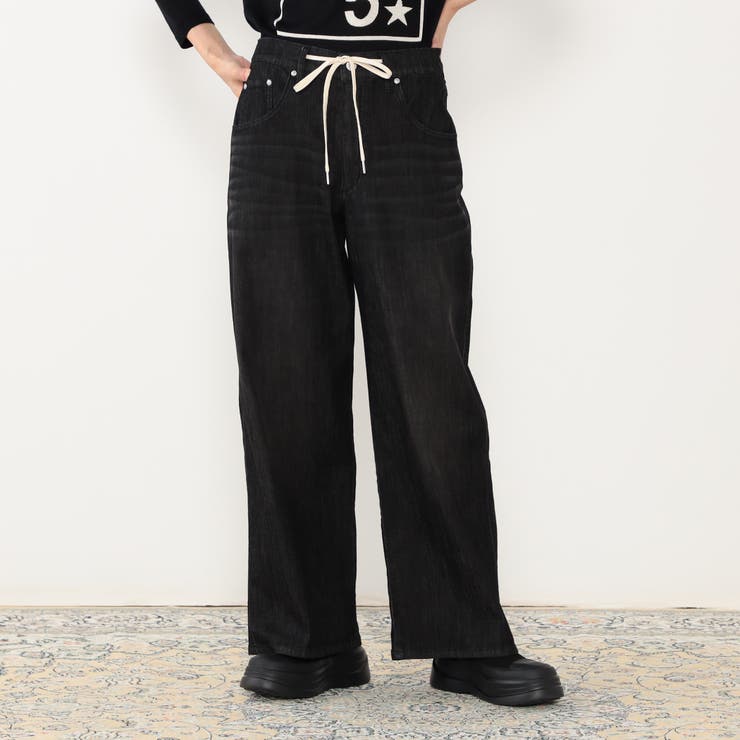 49ブラック | 【WALDO】ドロストワイドデニムパンツ | NICOLE