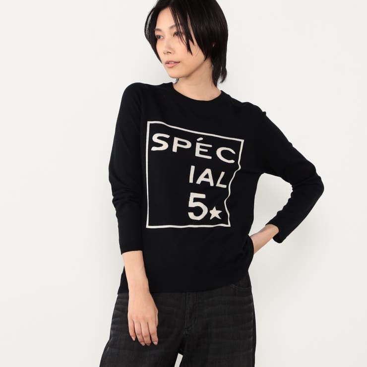 49ブラック | インターシャロゴプルオーバニット | NICOLE