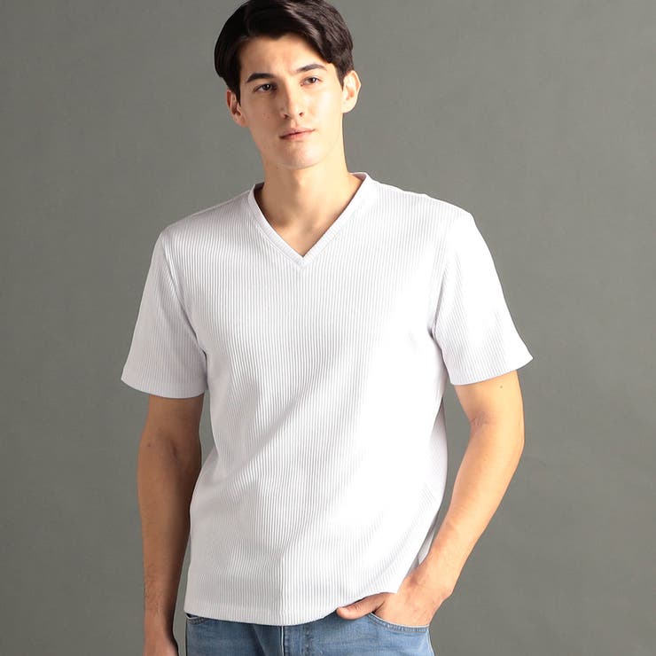 09ホワイト | ブライトリブ VネックTシャツ | NICOLE