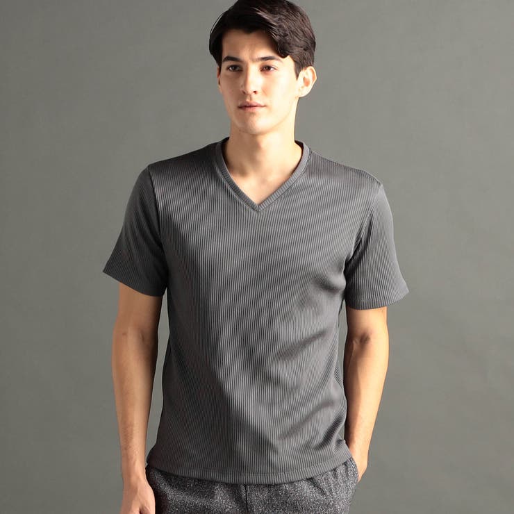 39チャコールグレー | ブライトリブ VネックTシャツ | NICOLE