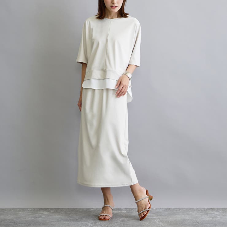 19ライトグレー | 【セットアップアイテム】レイヤード風Tシャツ×タイトロングスカート | NICOLE