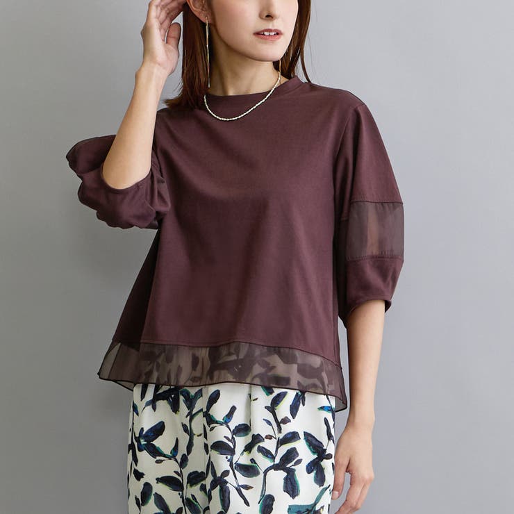 07ボルドー | シアー切り替えTシャツ | NICOLE