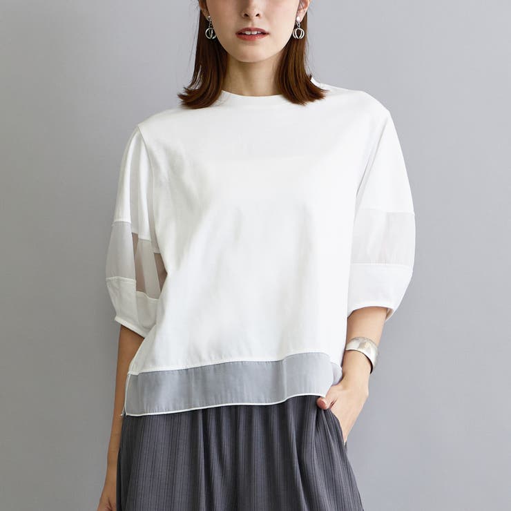 28オフホワイト | シアー切り替えTシャツ | NICOLE