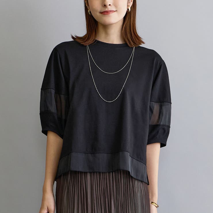 49ブラック | シアー切り替えTシャツ | NICOLE