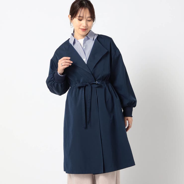 67ネイビー | ウエスト絞り ノーカラーコート | NICOLE