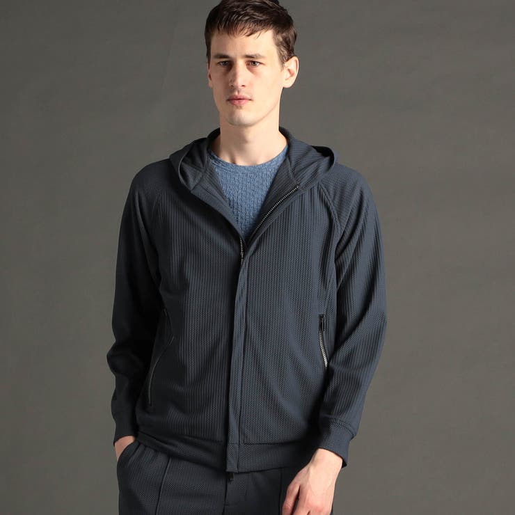 66ブルーグレー | グラフィックハニカムメッシュ フーディブルゾン | NICOLE