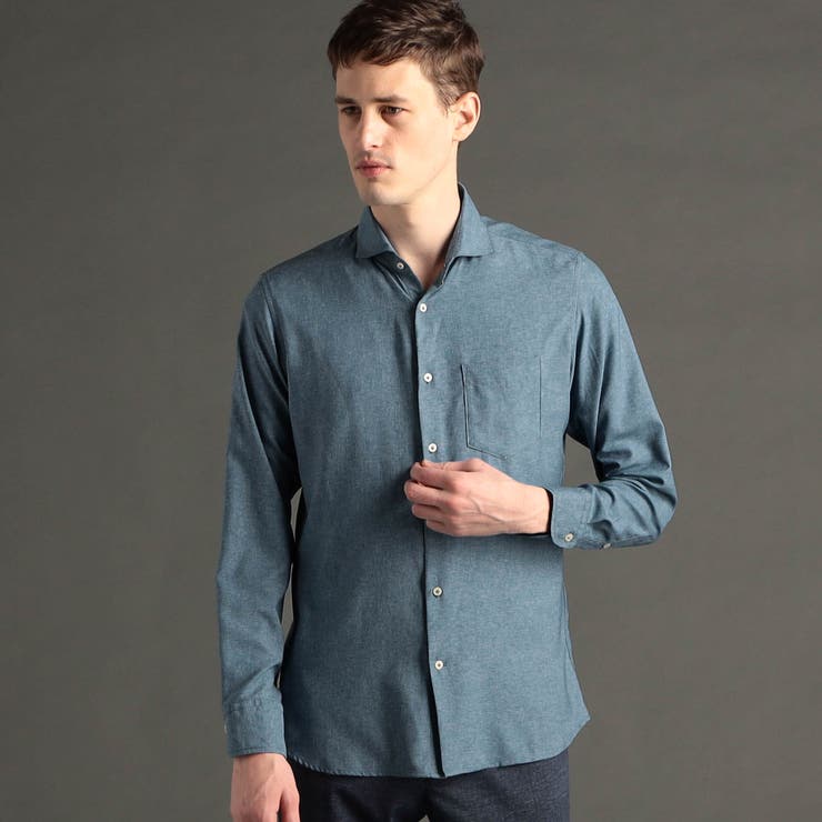 66ブルーグレー | テクニカルストレッチツイル カッタウェイカラーシャツ | NICOLE