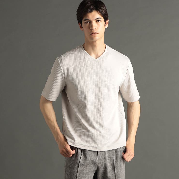 19ライトグレー | グラフィックジャカード VネックレギュラーフィットTシャツ | NICOLE