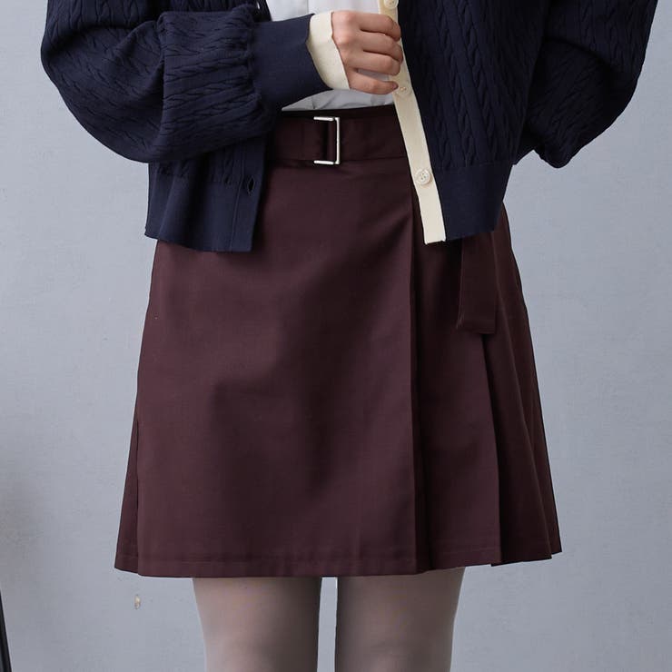 07ボルドー | アシメプリーツミニスカート | NICOLE
