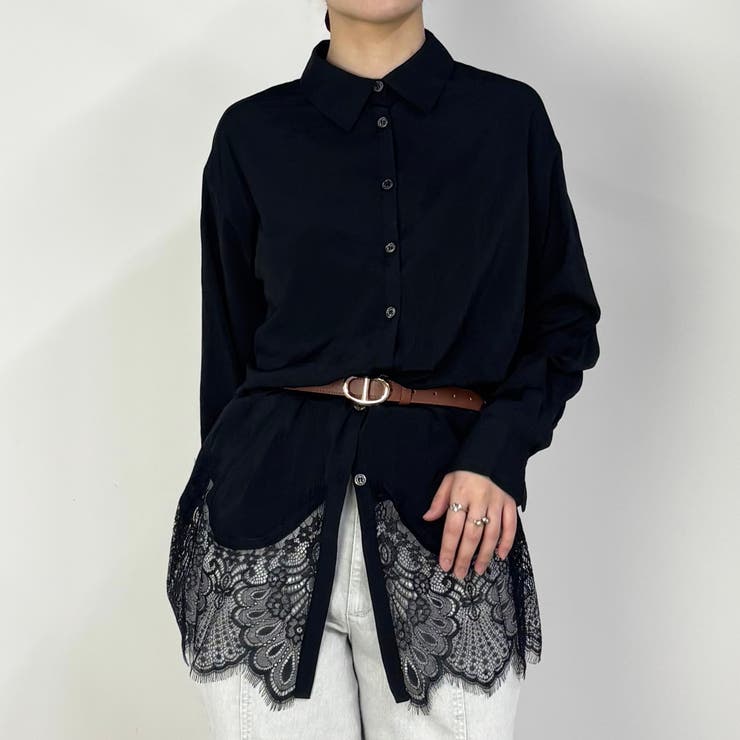 49ブラック | 【ZELDA】裾レースシャツワンピース | NICOLE