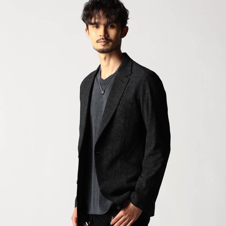 49ブラック | ワッフルサッカープリント2Bジャケット | NICOLE