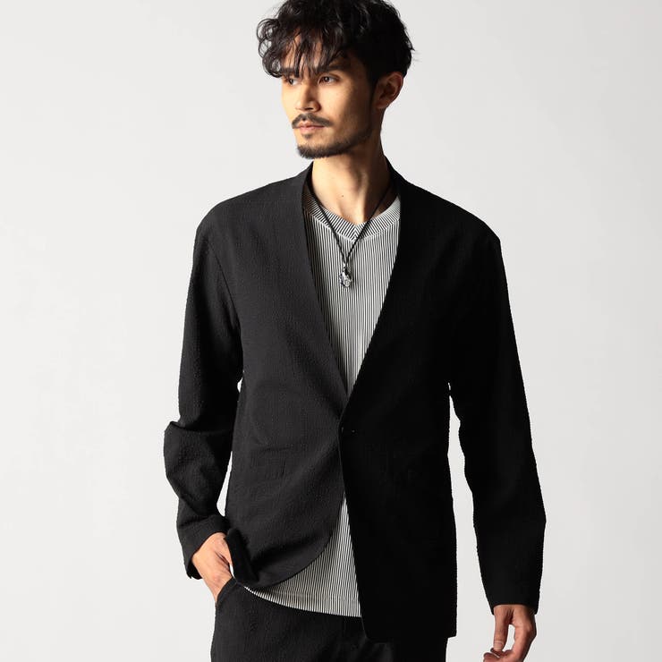 49ブラック | サッカーチェック ノーカラージャケット | NICOLE