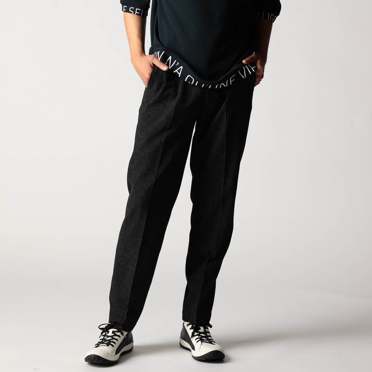 49ブラック | ワッフルサッカープリント イージースラックス | NICOLE