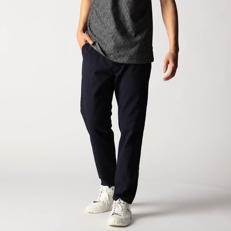 67ネイビー | サッカーチェック イージースラックス | NICOLE