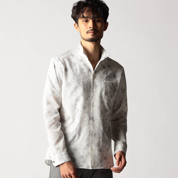 09ホワイト | アラカルトプリント スタンドカラーシャツ | NICOLE