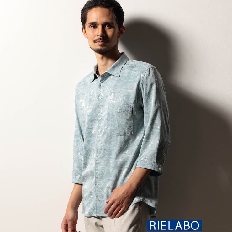 64サックス | 【RIELABO】ブライトジャカード 7分袖レギュラーカラーシャツ | NICOLE