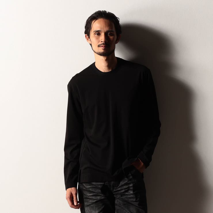 49ブラック | 【RIELABO】シルク混ストレッチスムースクルーネックプルオーバー | NICOLE