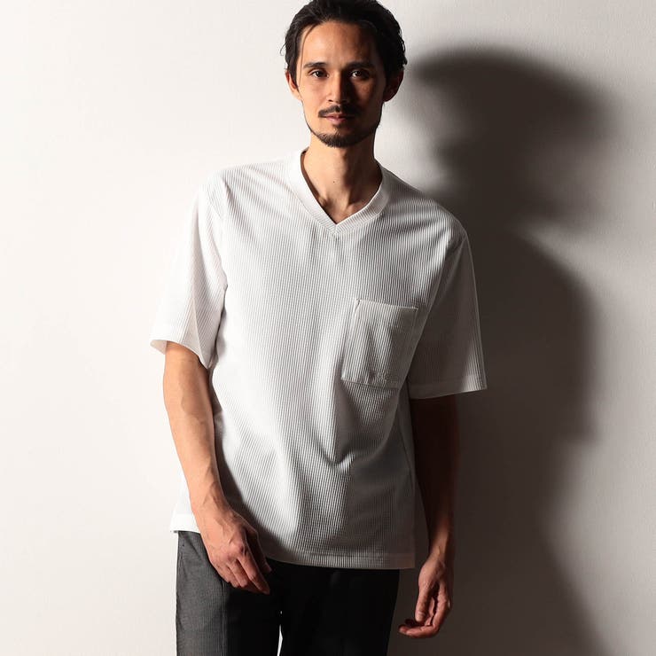 09ホワイト | 【RIELABO】サッカートリコット Vネック半袖カットソー（日本製） | NICOLE