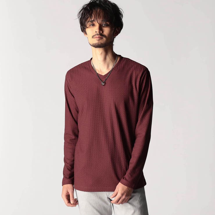 07ボルドー | リンクスジャカード Vネックカットソー | NICOLE