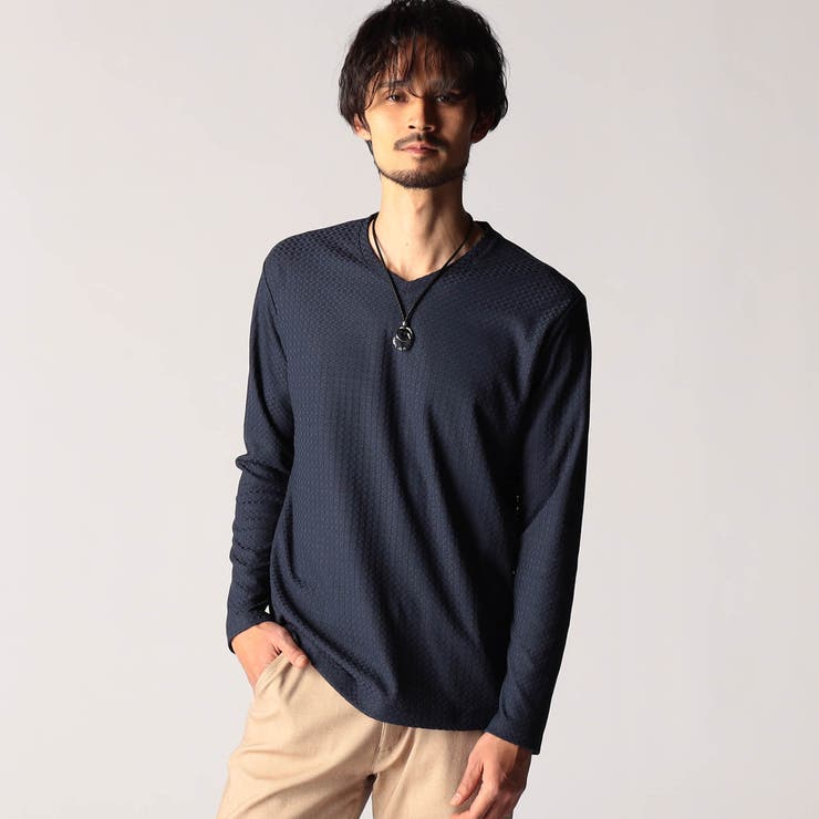 67ネイビー | リンクスジャカード Vネックカットソー | NICOLE