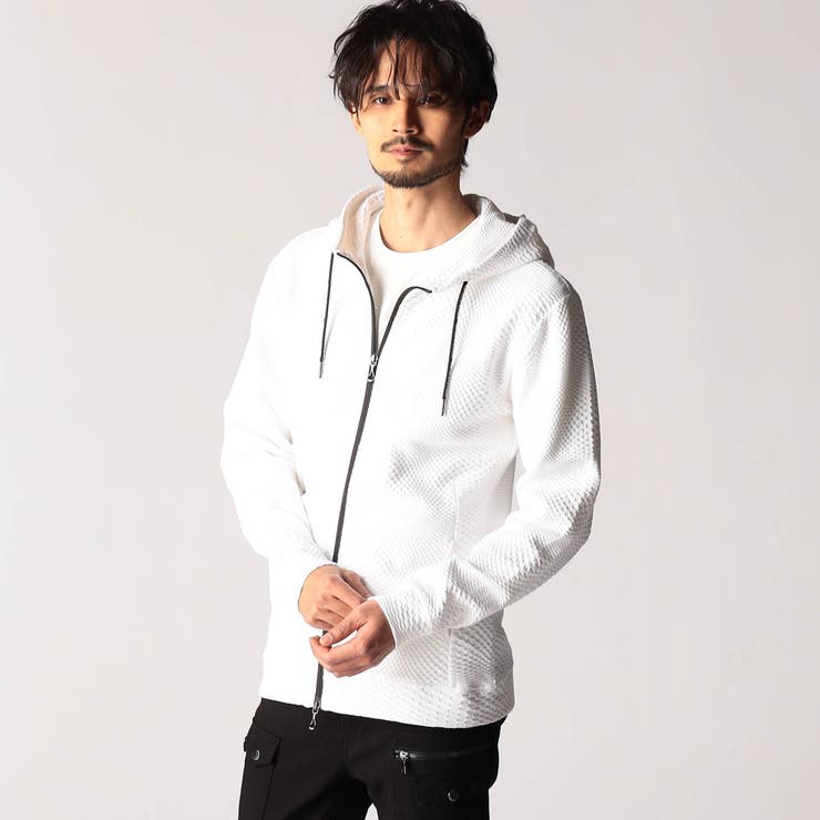 09ホワイト | ジオメトリックジャガードフードパーカー | NICOLE