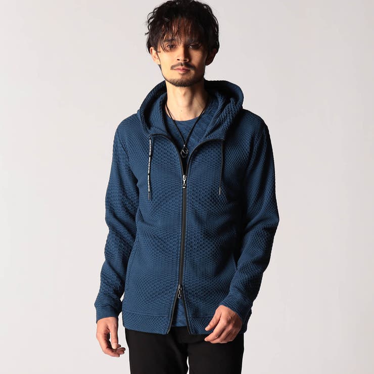 67ネイビー | ジオメトリックジャガードフードパーカー | NICOLE