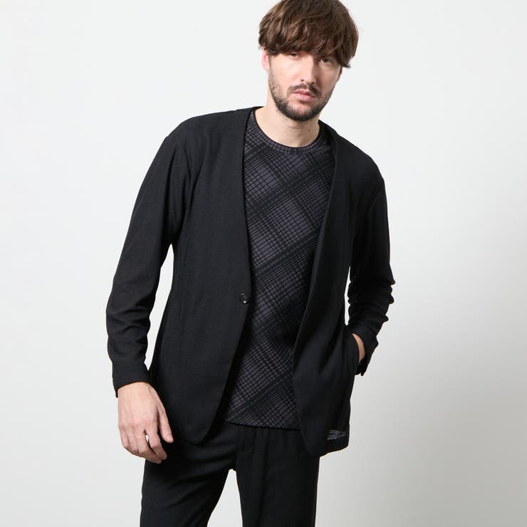 49ブラック | ヘリンボンジャカード ノーカラージャケット | NICOLE