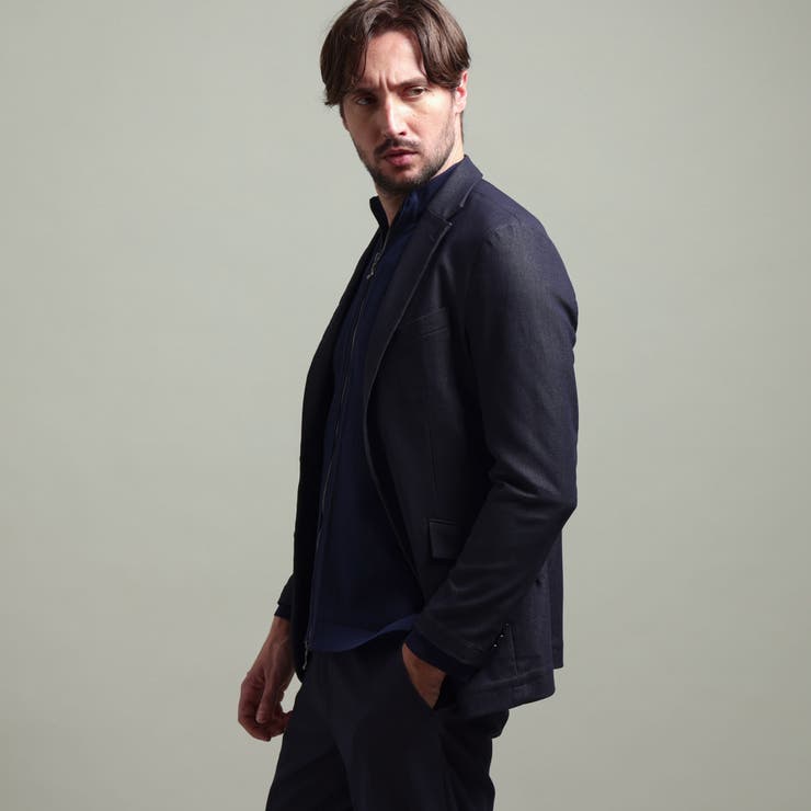 67ネイビー | 【HIDEAWAYS BLACK】ガムストレッチブライトシャンブレー2Bジャケッ… | NICOLE