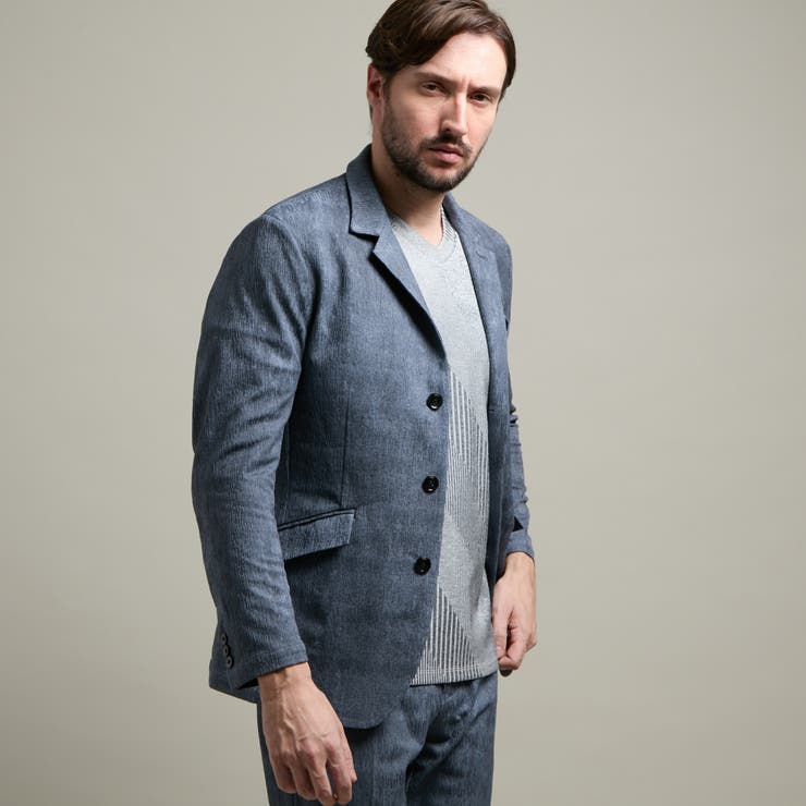 60ブルー | 【HIDEAWAYS BLACK】ブリスタージャカードランダムストライプジャケッ… | NICOLE