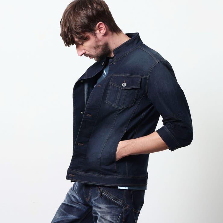 67ネイビー | ライトオンスストレッチデニム７分袖Gジャン | NICOLE