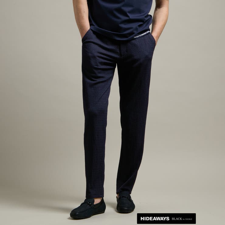 67ネイビー | 【HIDEAWAYS BLACK】シアージャガードニット イージースラックス | NICOLE