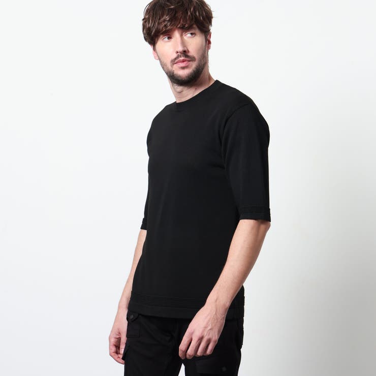 49ブラック | ハイゲージ5分袖サマーニット | NICOLE