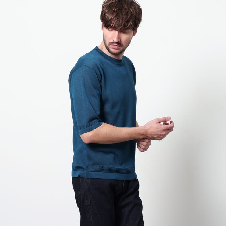 60ブルー | ハイゲージ5分袖サマーニット | NICOLE