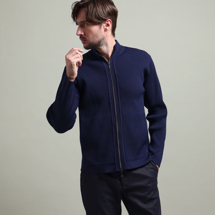 67ネイビー | 【HIDEAWAYS BLACK】フルジップスタンドニットブルゾン | NICOLE