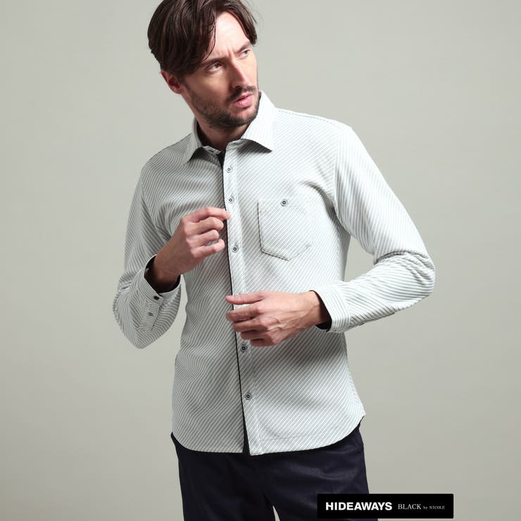 【HIDEAWAYS BLACK】ブライトタックバイヤスレギュラーカラーシャツ | NICOLE | 詳細画像1 