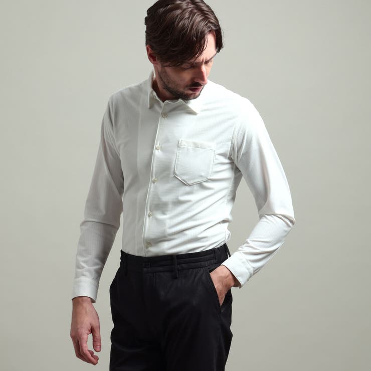 09ホワイト | 【HIDEAWAYS BLACK】シアーマイクロチェックレギュラーカラーシャツ | NICOLE