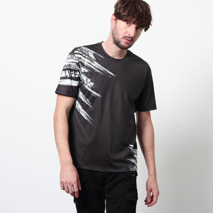 49ブラック | バイヤスハケメロゴプリント クルーネック半袖Ｔシャツ | NICOLE
