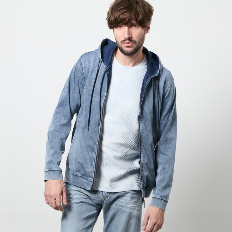 64サックス | ハイテンションジャージーデニムジップアップパーカー | NICOLE