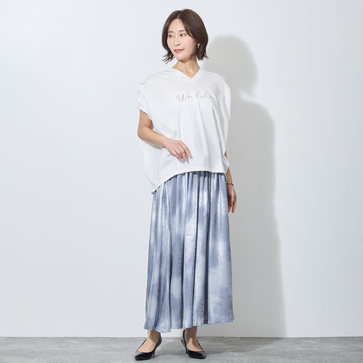 【WALDO】ウエストゴムムラ染め光沢プリントギャザーフレアースカート | NICOLE | 詳細画像10 