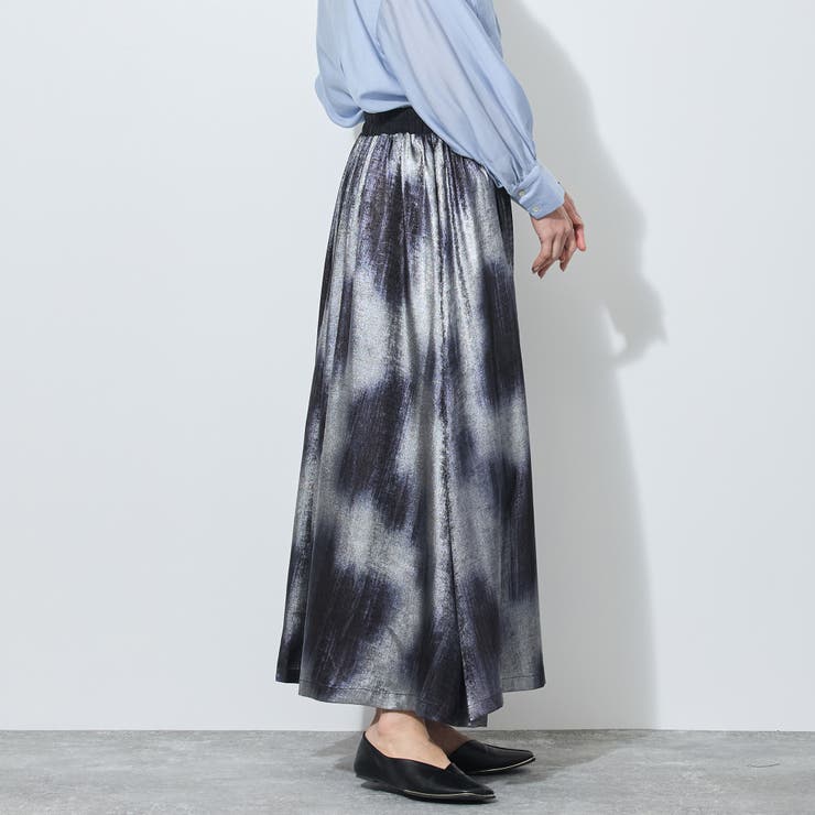 【WALDO】ウエストゴムムラ染め光沢プリントギャザーフレアースカート | NICOLE | 詳細画像4 