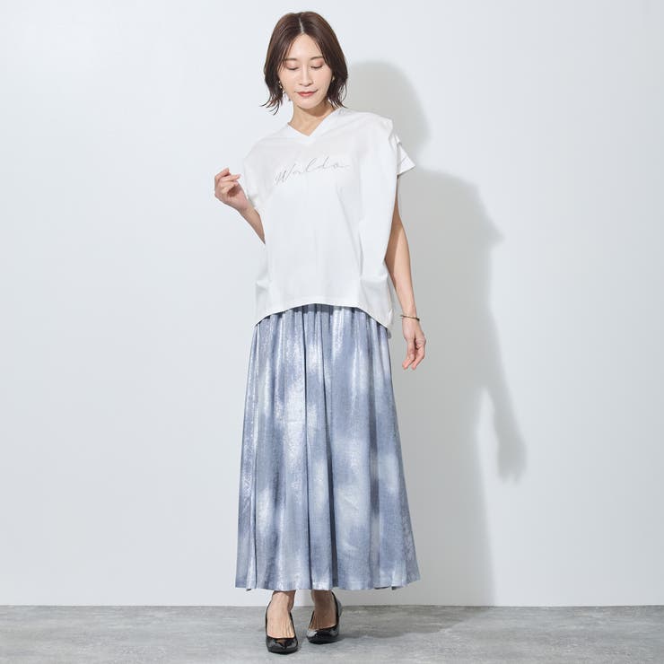 【WALDO】ウエストゴムムラ染め光沢プリントギャザーフレアースカート | NICOLE | 詳細画像6 