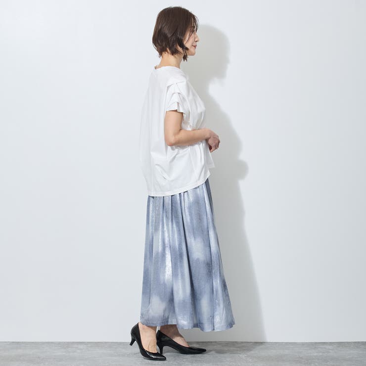 【WALDO】ウエストゴムムラ染め光沢プリントギャザーフレアースカート | NICOLE | 詳細画像8 