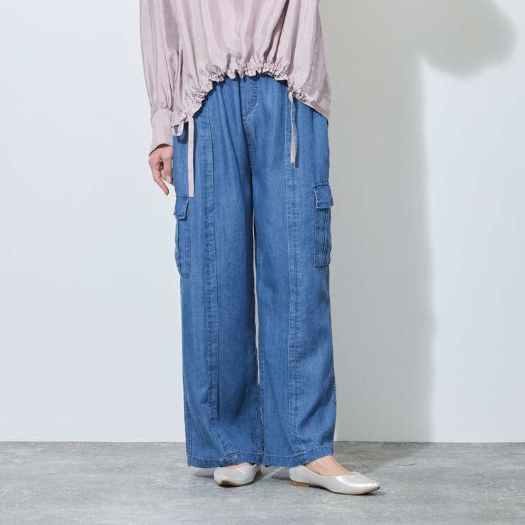 60ブルー | 【WALDO】ウエストゴムカーゴデニムワイドパンツ | NICOLE