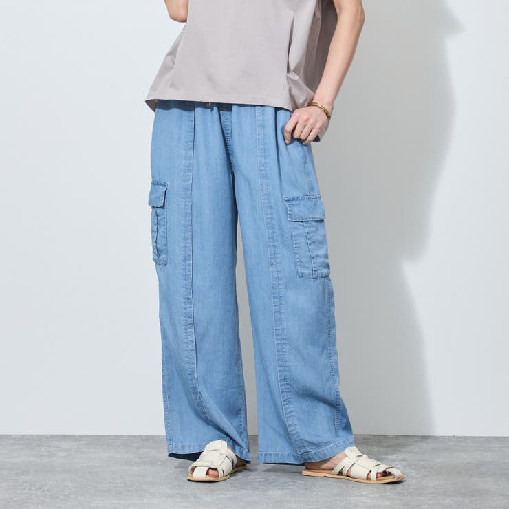 64サックス | 【WALDO】ウエストゴムカーゴデニムワイドパンツ | NICOLE