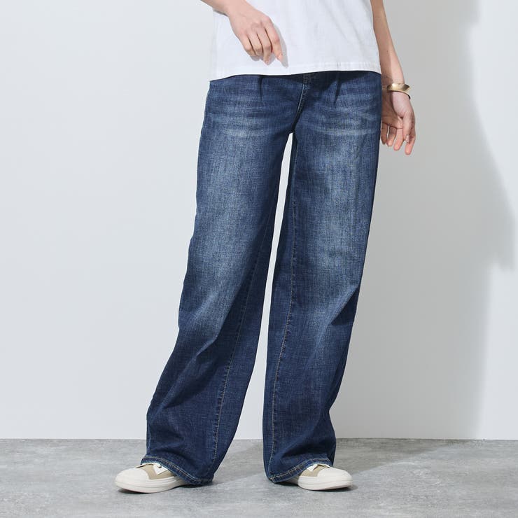 64サックス | 【WALDO】センタープレス入り2タックデニムワイドパンツ | NICOLE